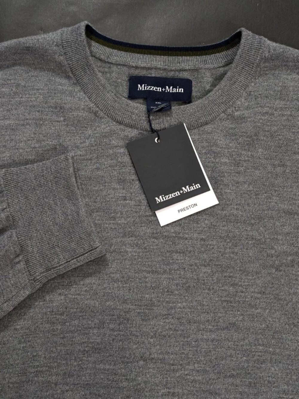 $228 Mizzen+ Main Men`s Preston Crewneck Sweater Size 2XL Merino Solid Gray